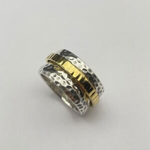 R1476 Silpada Spinner Ring Hammered‎ Sterling Silver 14K Gold Plated Size 8.5